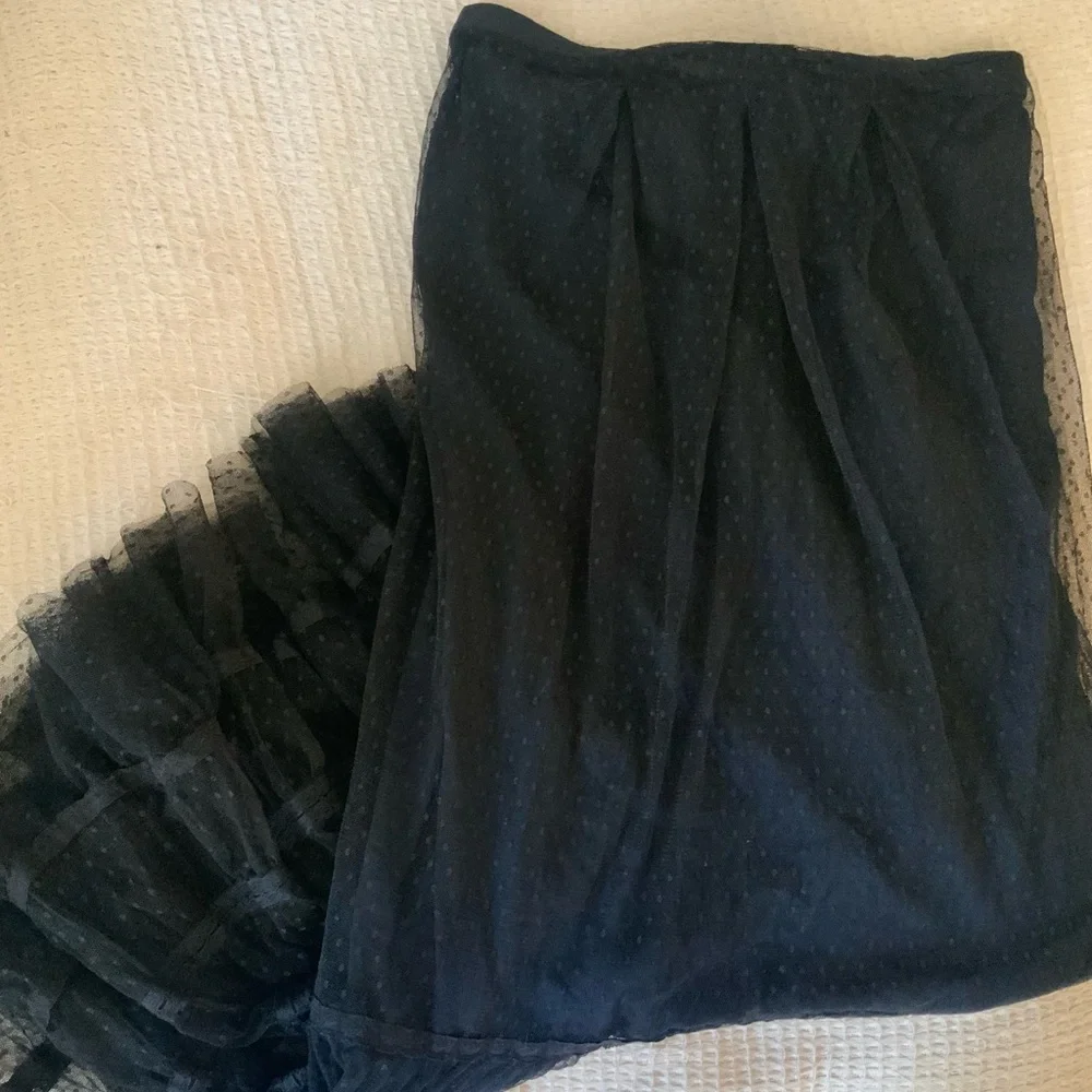 Vintage Free People Black Polka Dot Lace Tiered Maxi Skirt Boho Fairy Goth Small